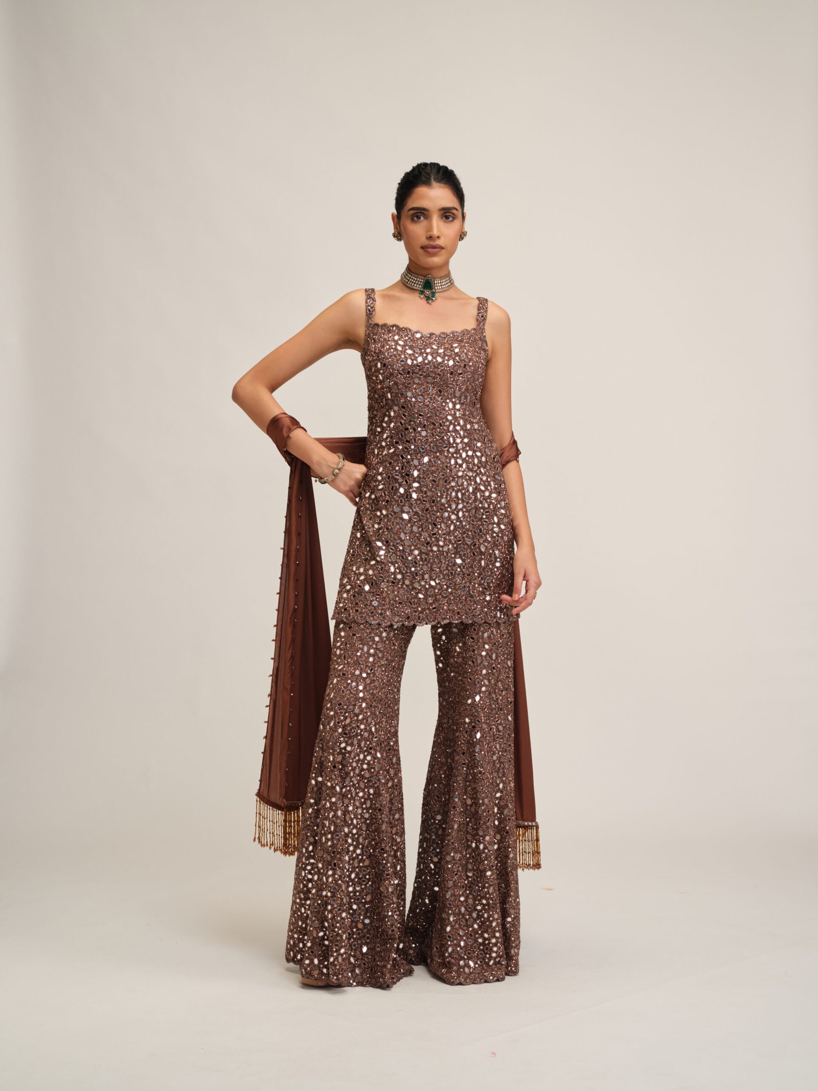 DEEP BEIGE KURTA SHARARA SET