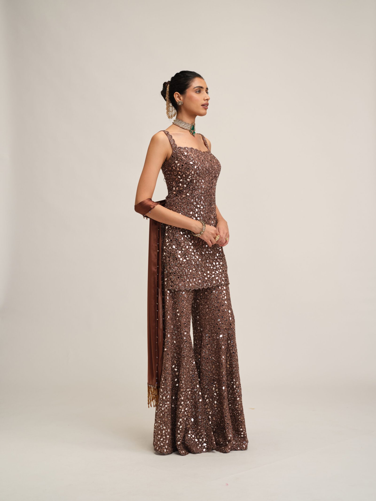 DEEP BEIGE KURTA SHARARA SET - Image 4