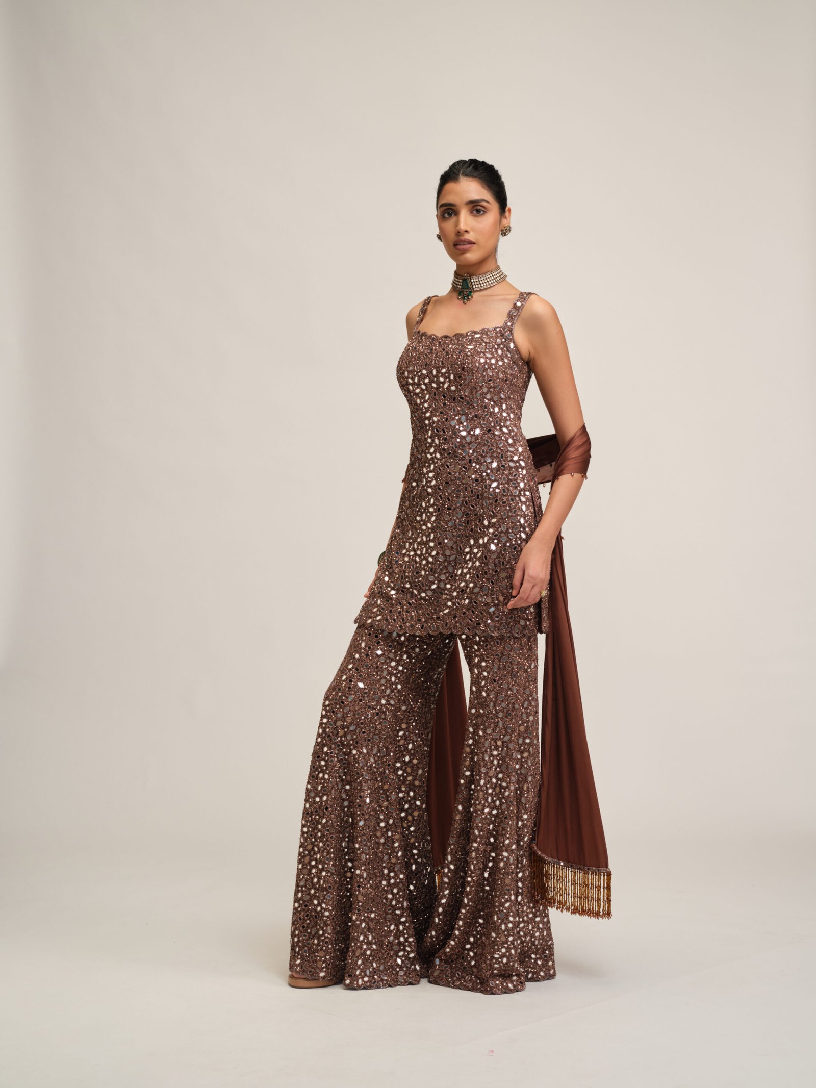 DEEP BEIGE KURTA SHARARA SET - Image 3