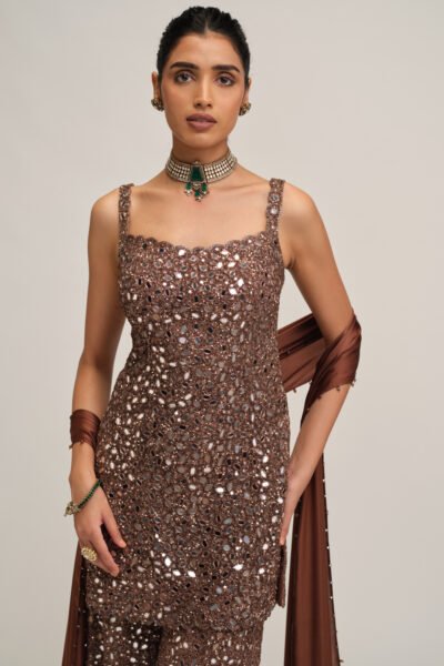 DEEP BEIGE KURTA SHARARA SET
