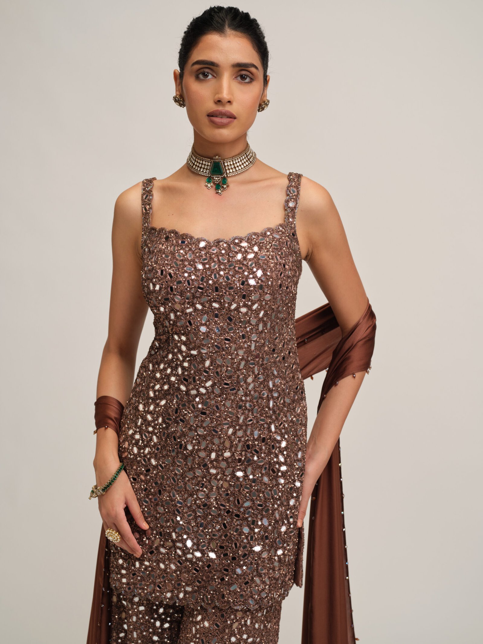 DEEP BEIGE KURTA SHARARA SET - Image 2