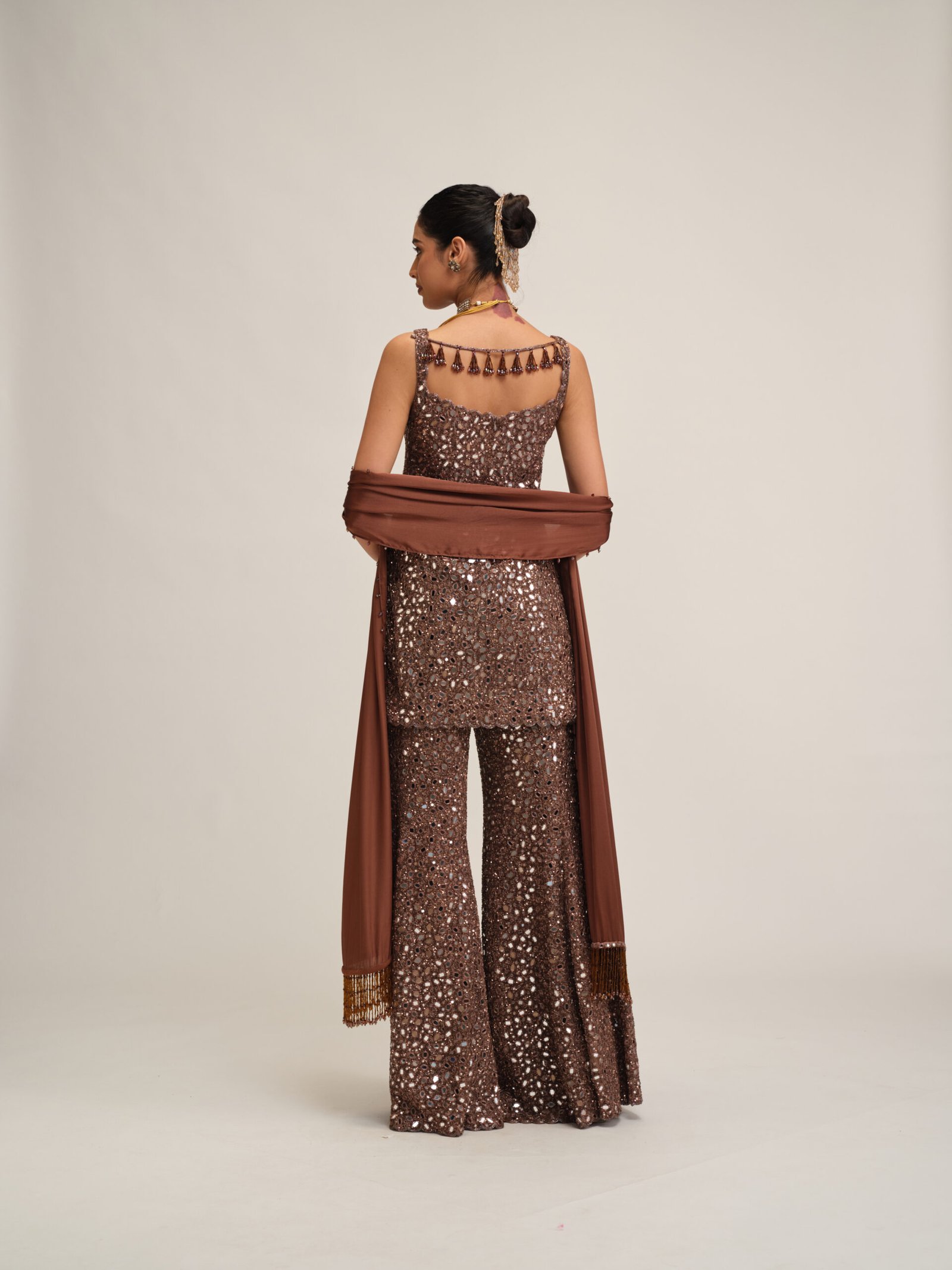 DEEP BEIGE KURTA SHARARA SET - Image 5