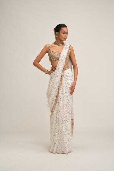 OFF WHITE SEQUINS EMBROIDERED SAREE SET