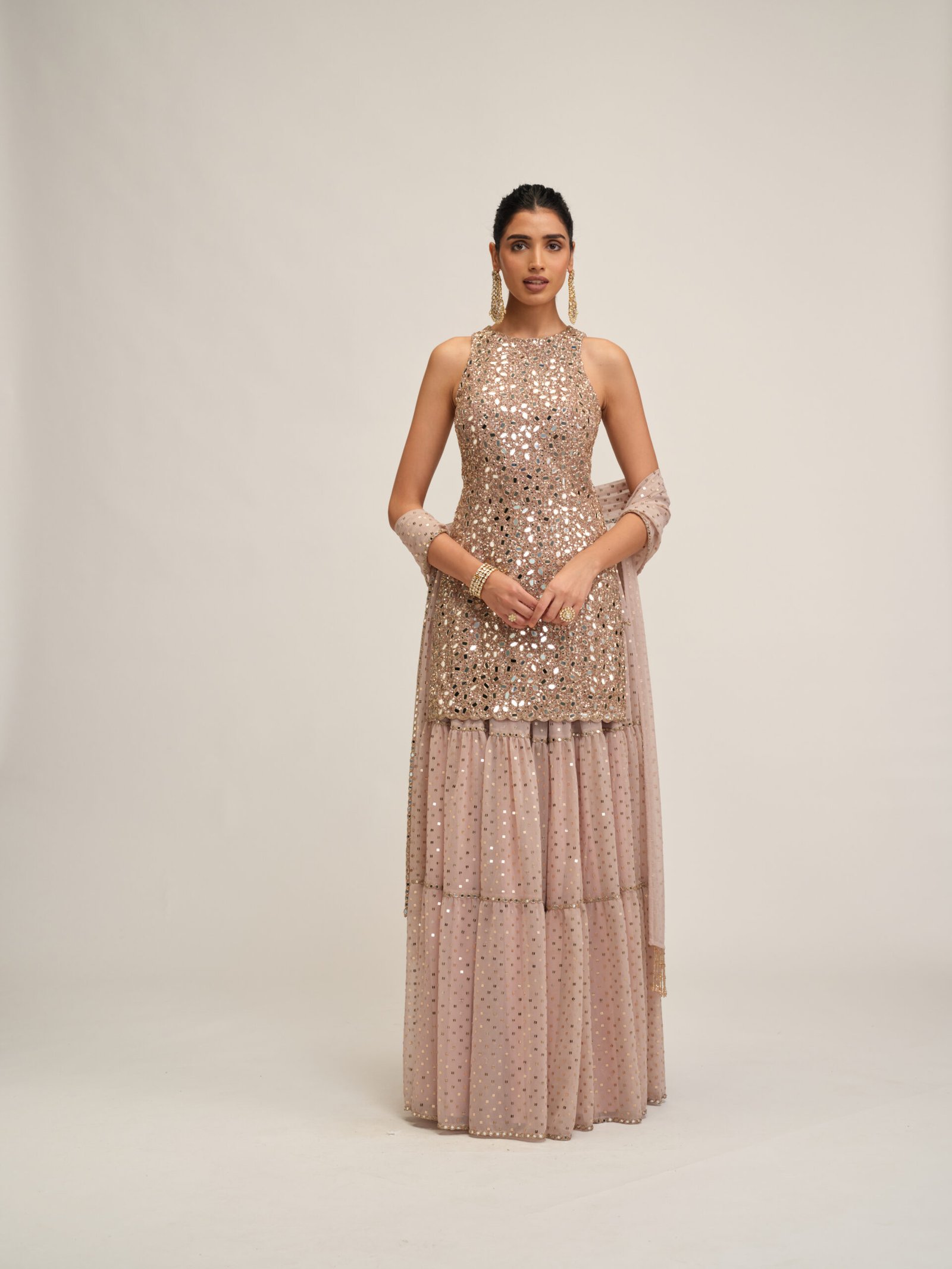 ASH PINK KURTA SHARARA SET
