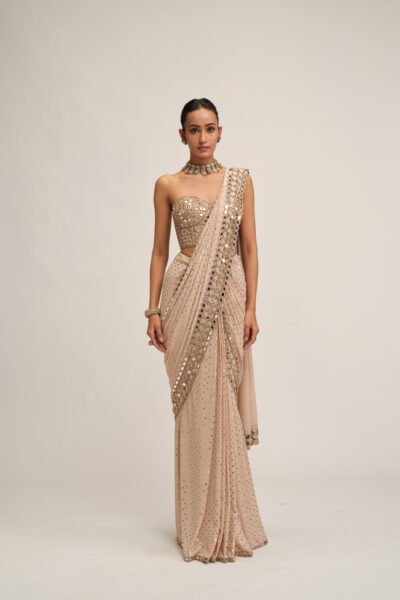 LIGHT BEIGE CUTWORK BORDER SAREE SET