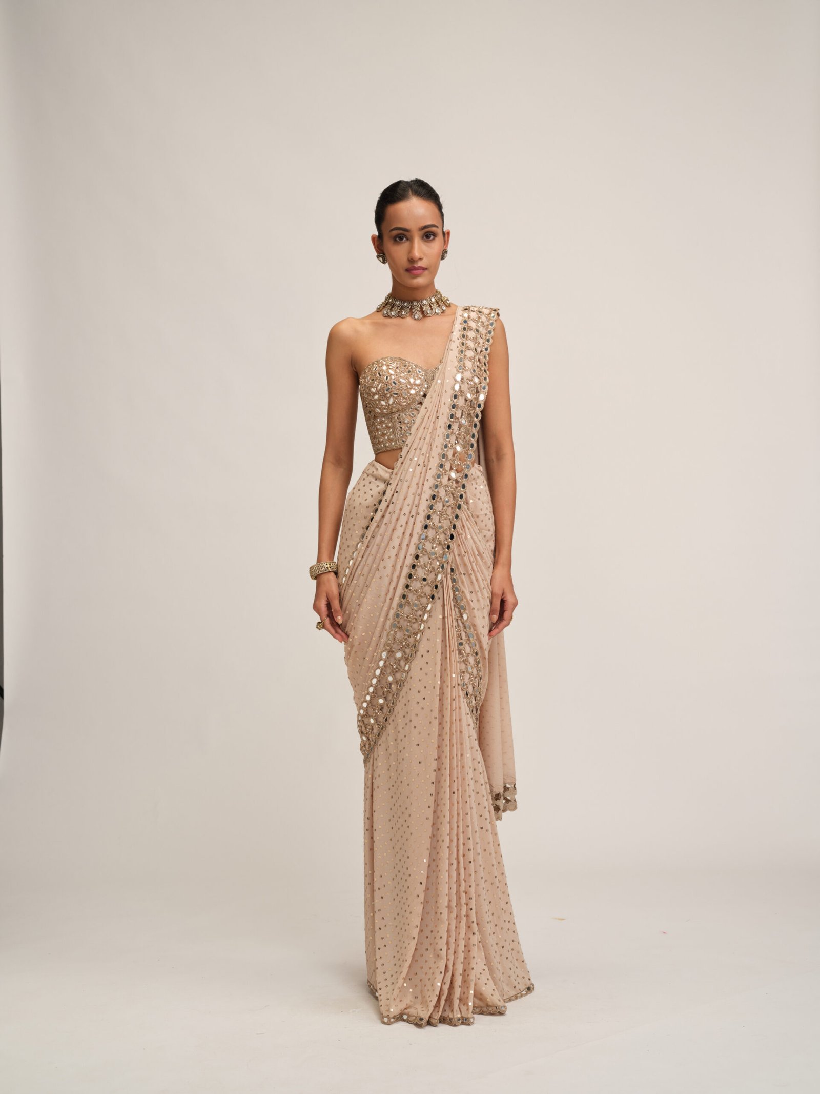 LIGHT BEIGE CUTWORK BORDER SAREE SET