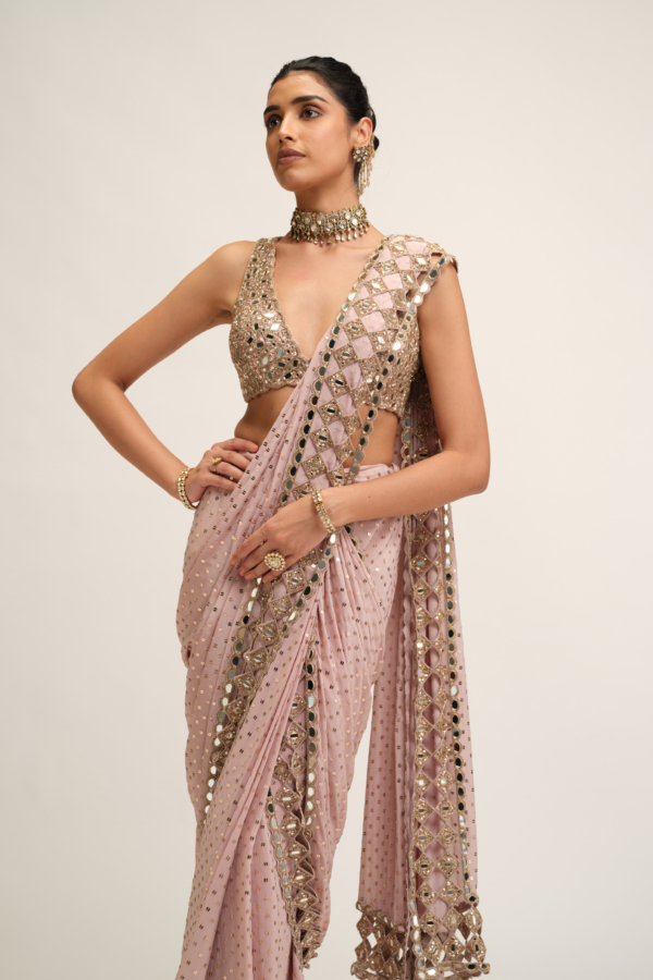 ASH PINK CUTWORK BORDER SAREE SET