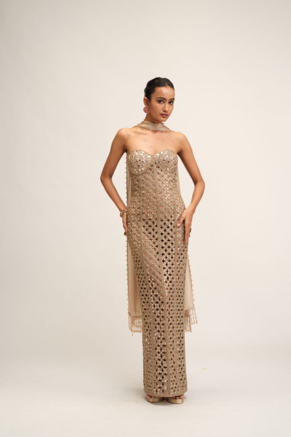 LIGHT BEIGE CUTWORK DRESS SET