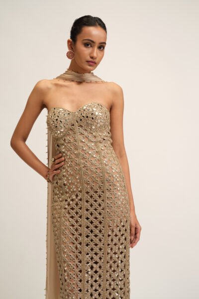 LIGHT BEIGE CUTWORK DRESS SET