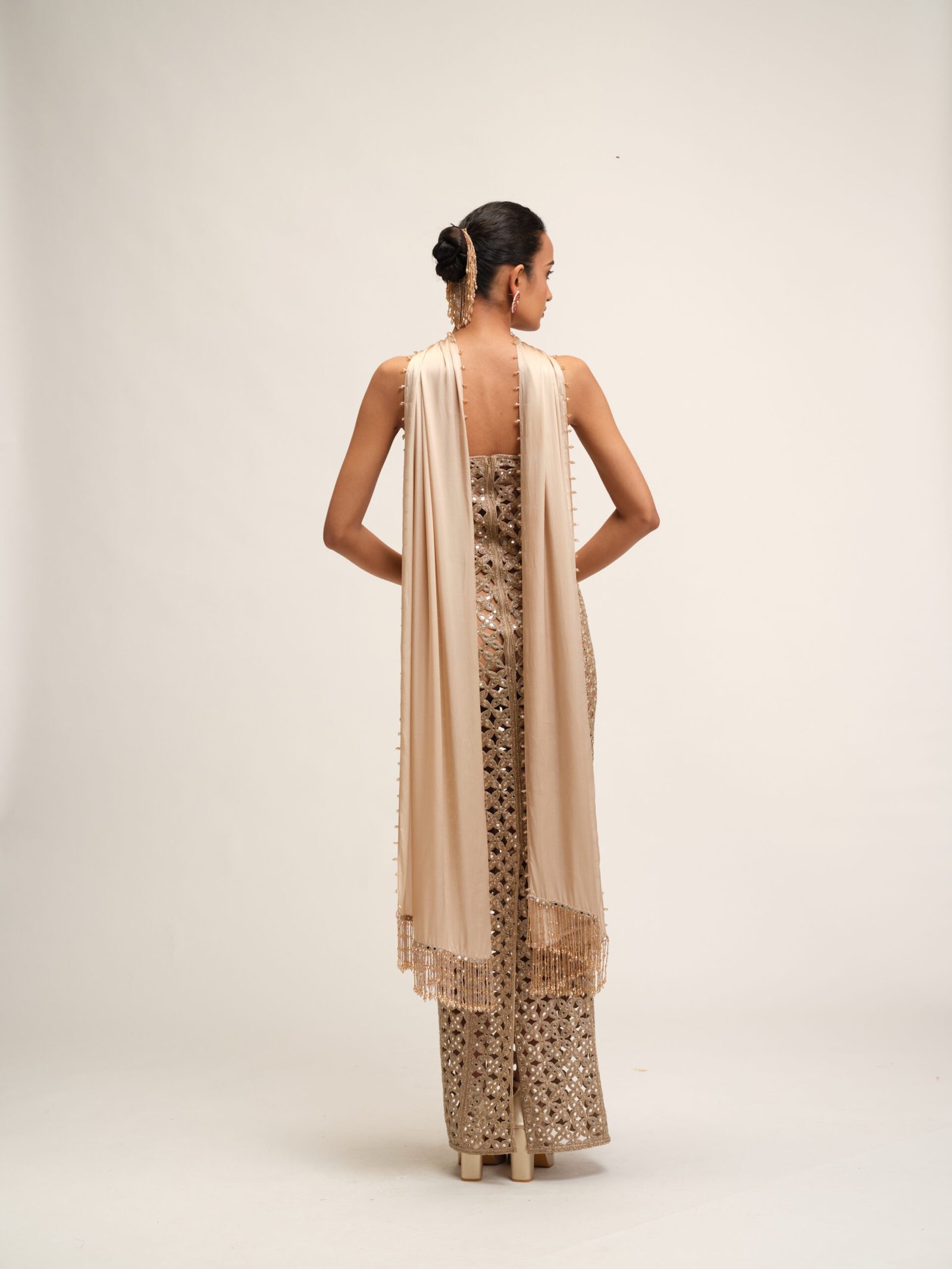 LIGHT BEIGE CUTWORK DRESS SET - Image 5