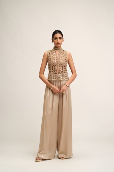 LIGHT BEIGE CUTWORK JACKET SET