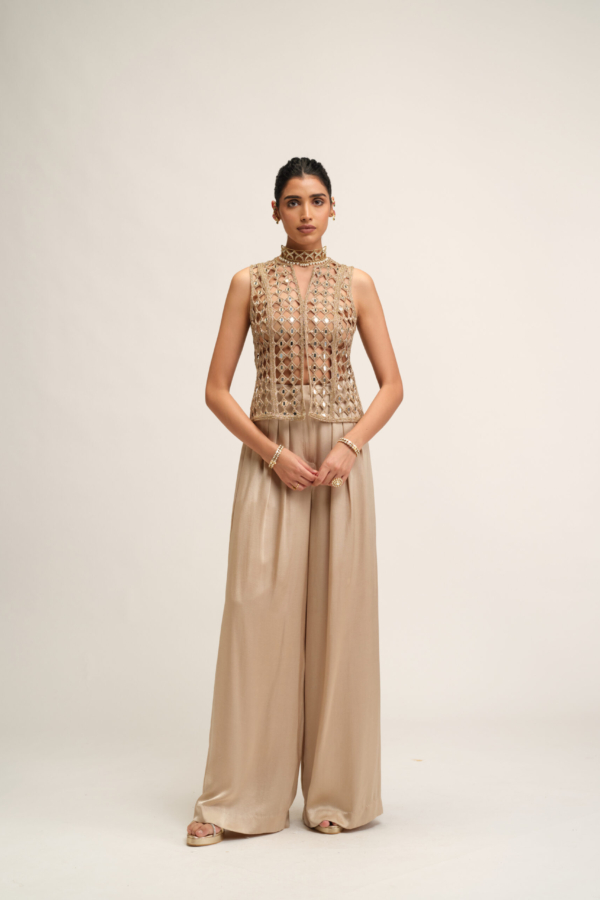 LIGHT BEIGE CUTWORK JACKET SET