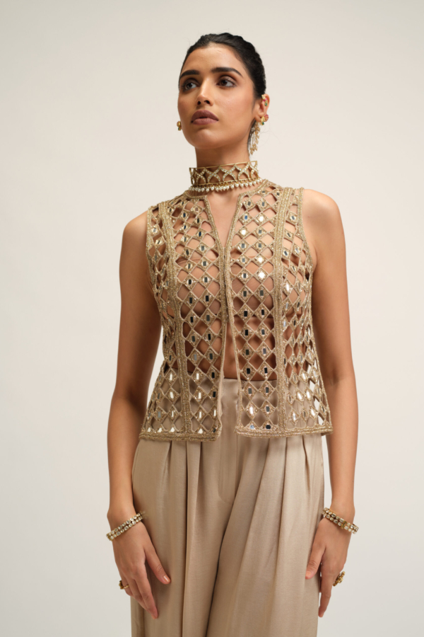 LIGHT BEIGE CUTWORK JACKET SET