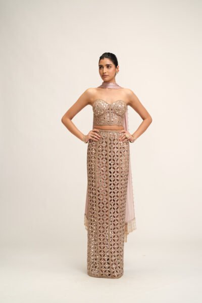Ash Pink Cutwork Pencil Skirt
