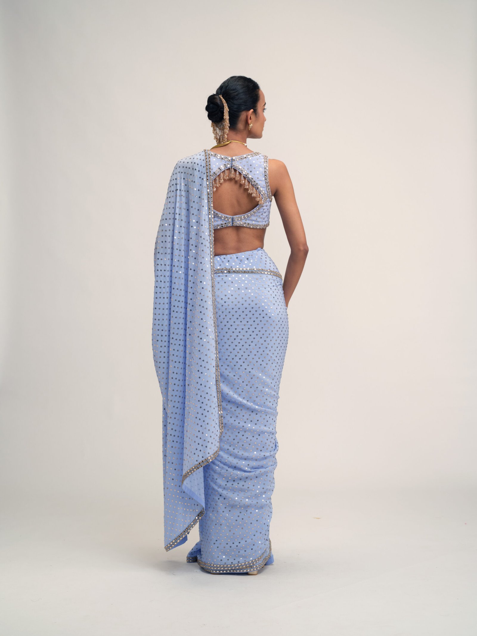 Dew Blue Sequins Embroidered Saree Set - Image 5