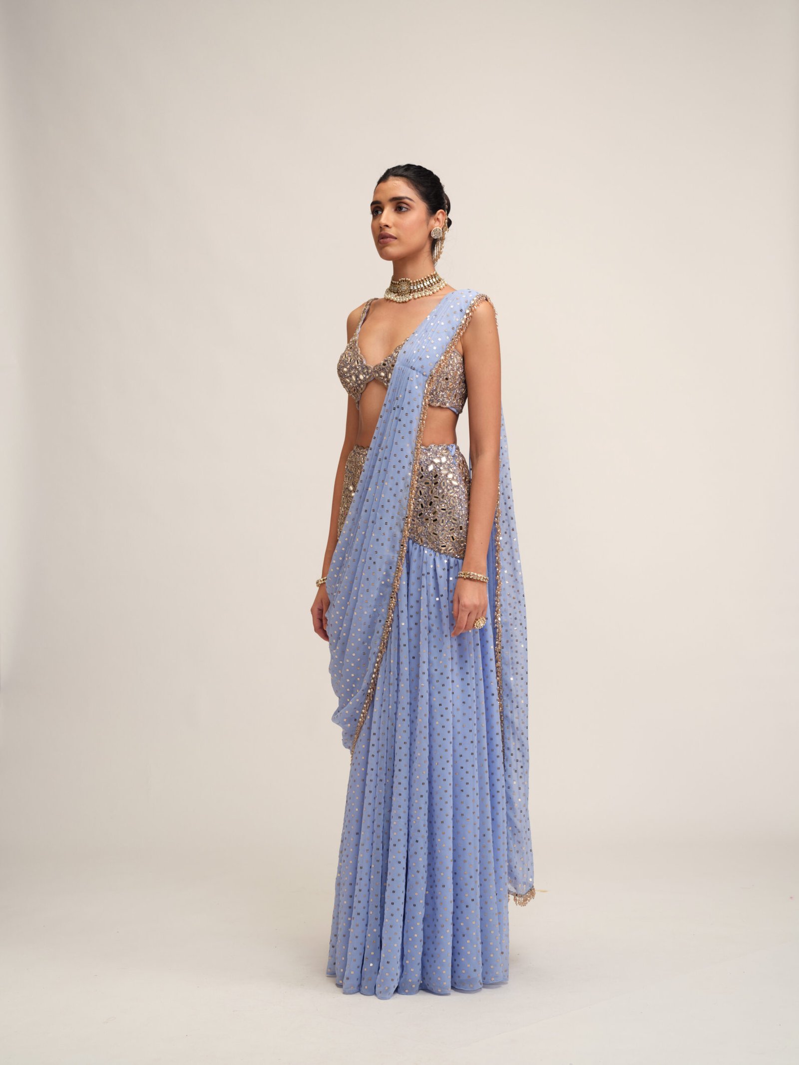 Dew Blue Draped Saree Set - Image 4