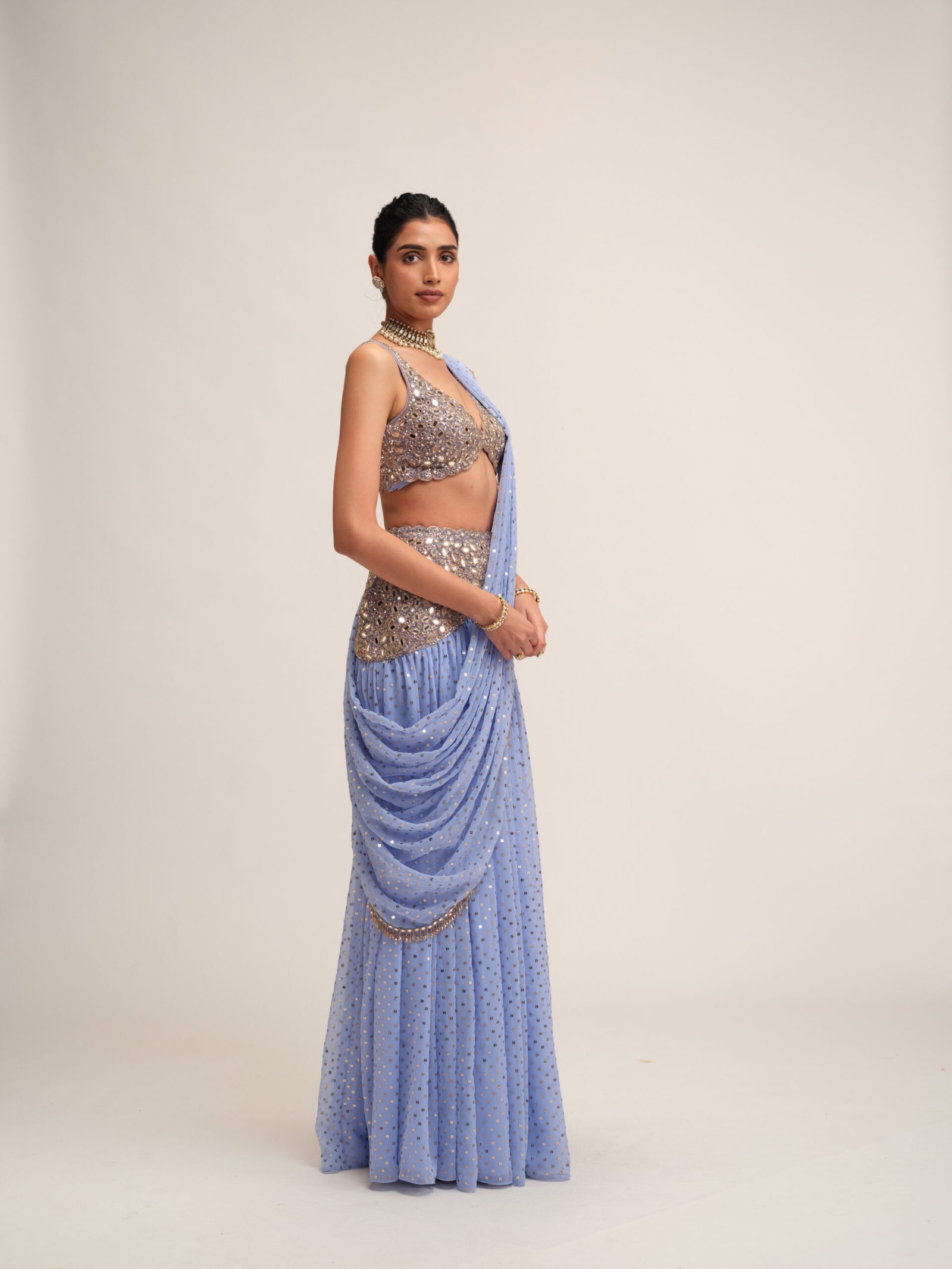 Dew Blue Draped Saree Set - Image 3