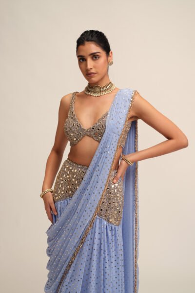 Dew Blue Draped Saree Set