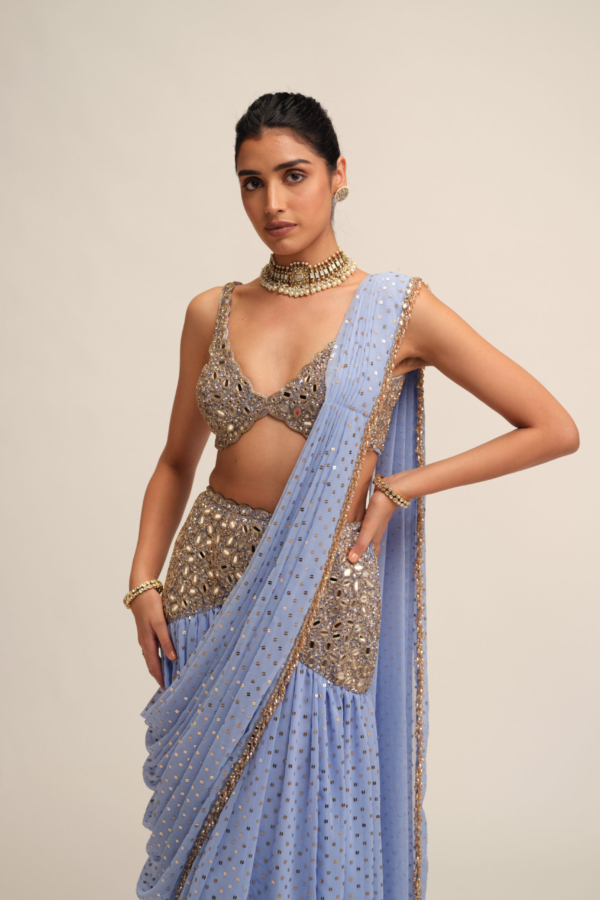 Dew Blue Draped Saree Set