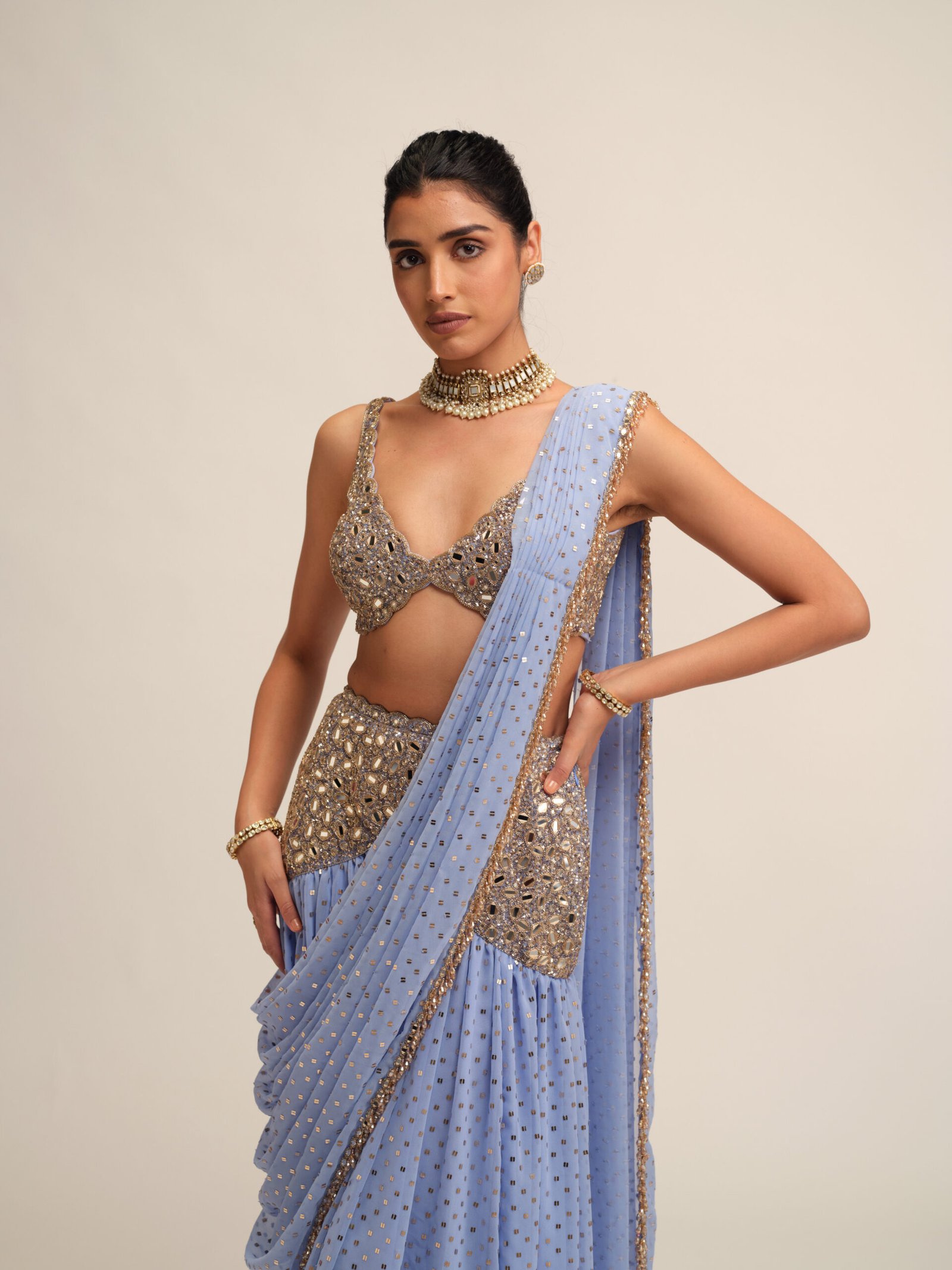 Dew Blue Draped Saree Set - Image 2