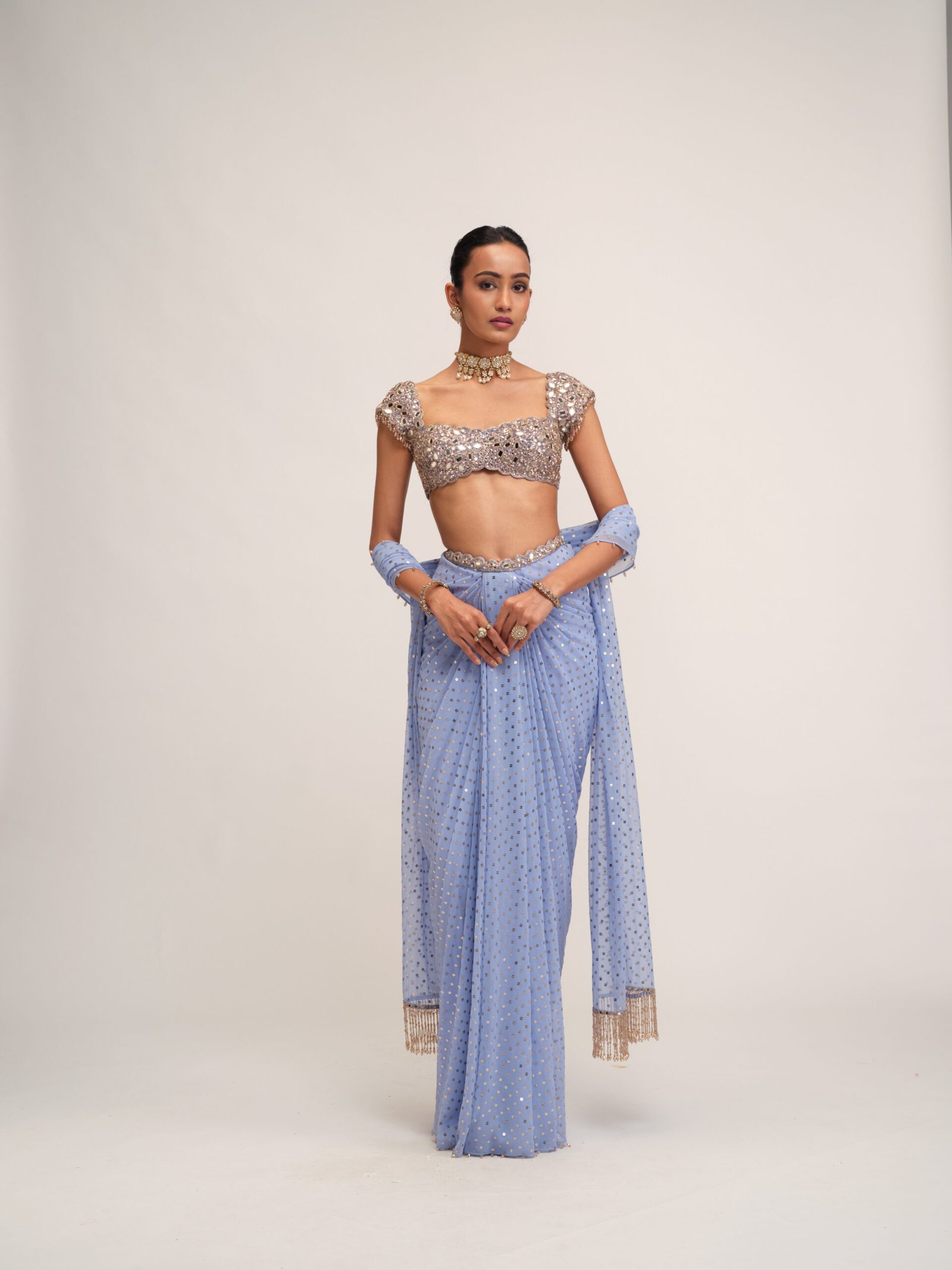 Dew Blue Draped Skirt Set