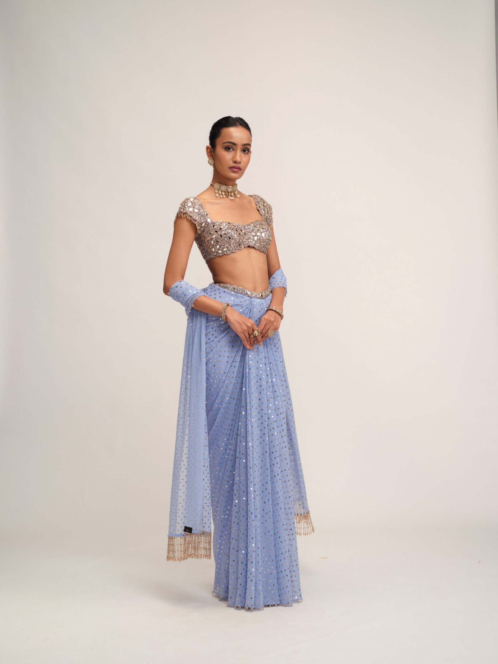 Dew Blue Draped Skirt Set - Image 4