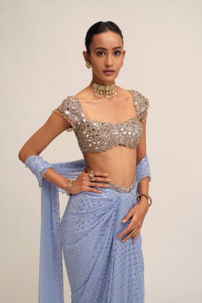 Dew Blue Draped Skirt Set
