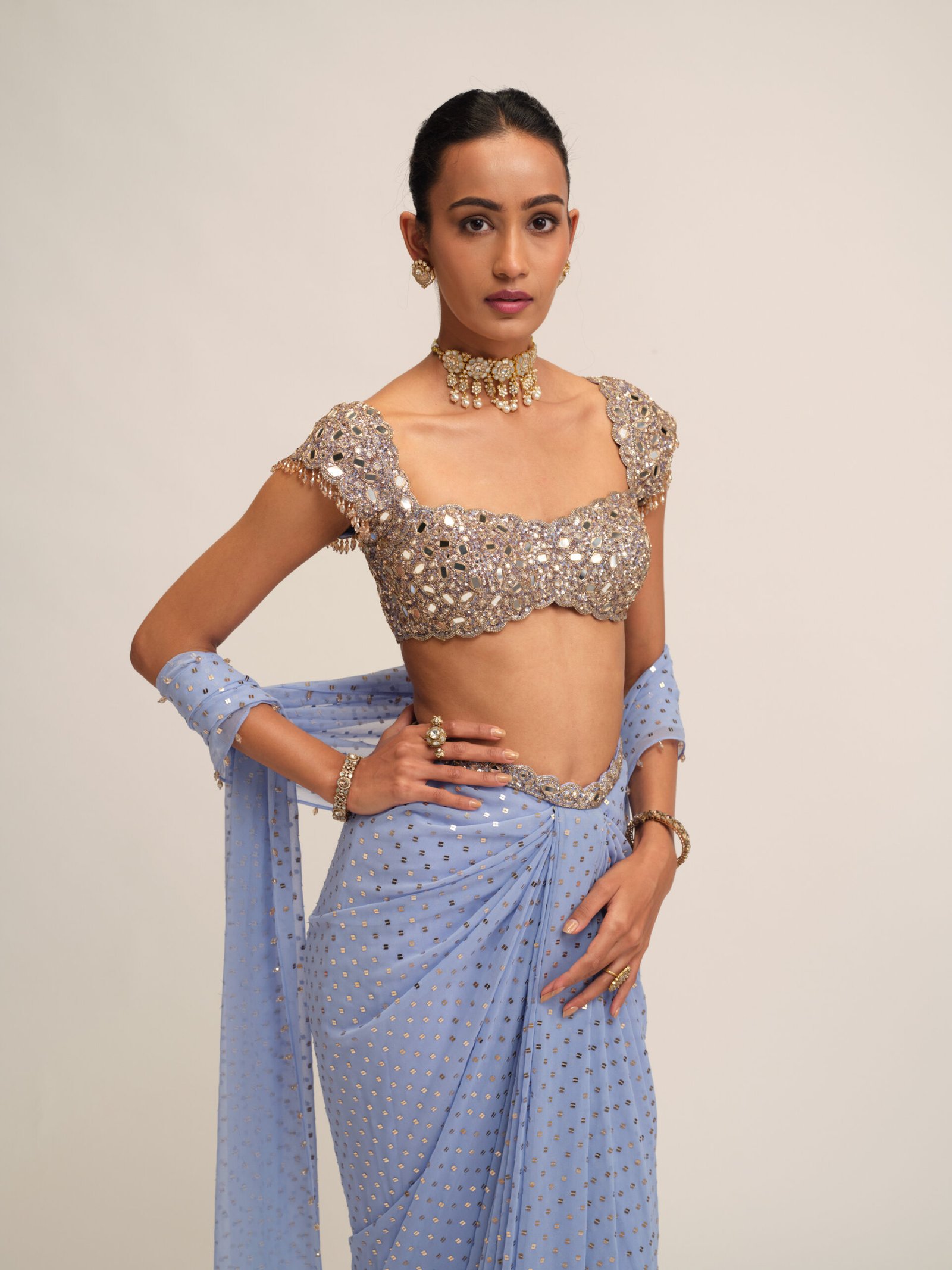 Dew Blue Draped Skirt Set - Image 2