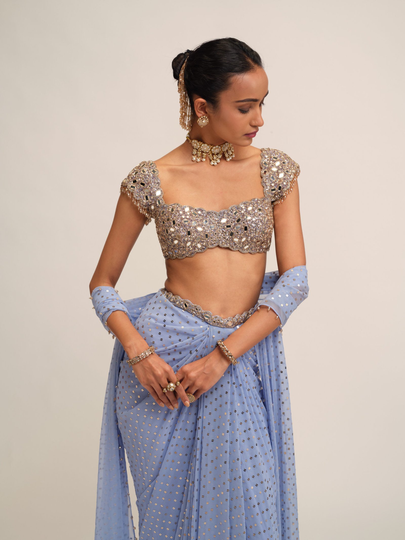 Dew Blue Draped Skirt Set - Image 3