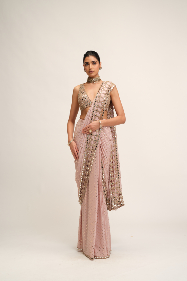 ASH PINK CUTWORK BORDER SAREE SET