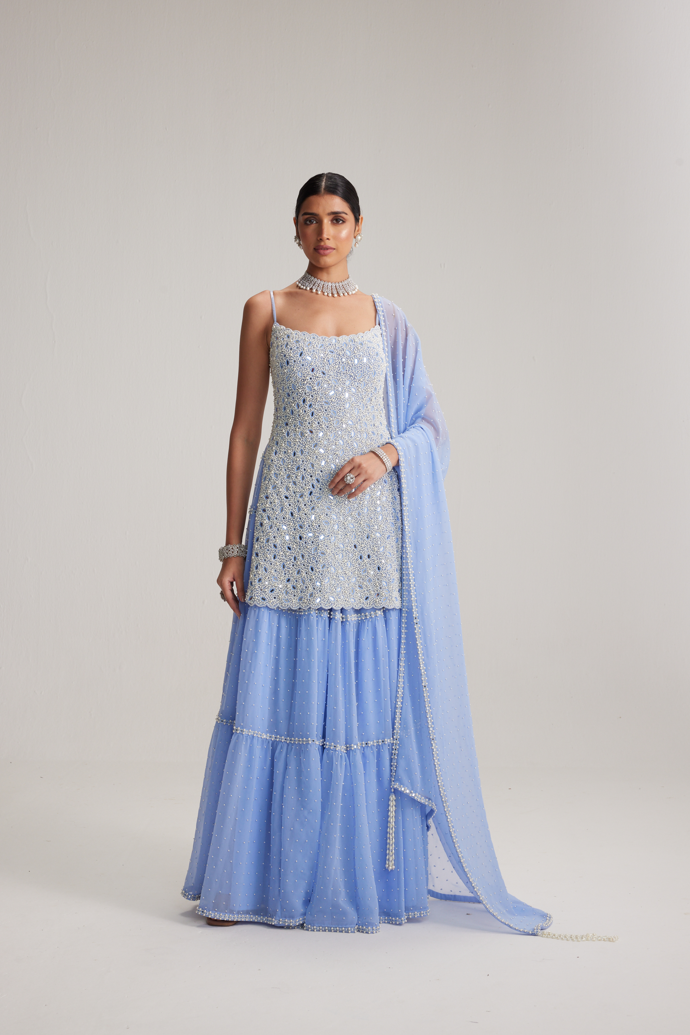 Dew Blue Kurta and Sharara Set - Image 3