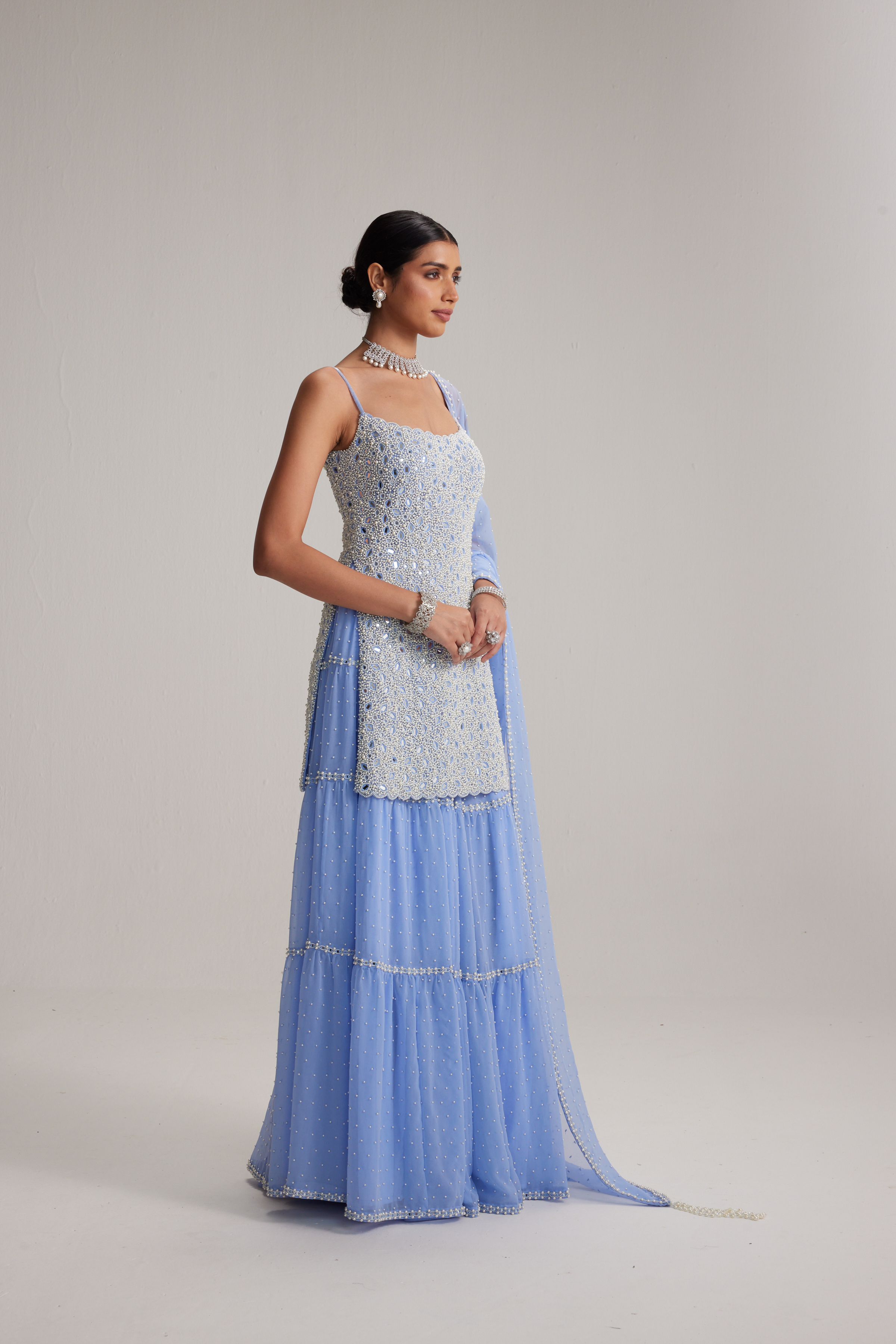 Dew Blue Kurta and Sharara Set - Image 4