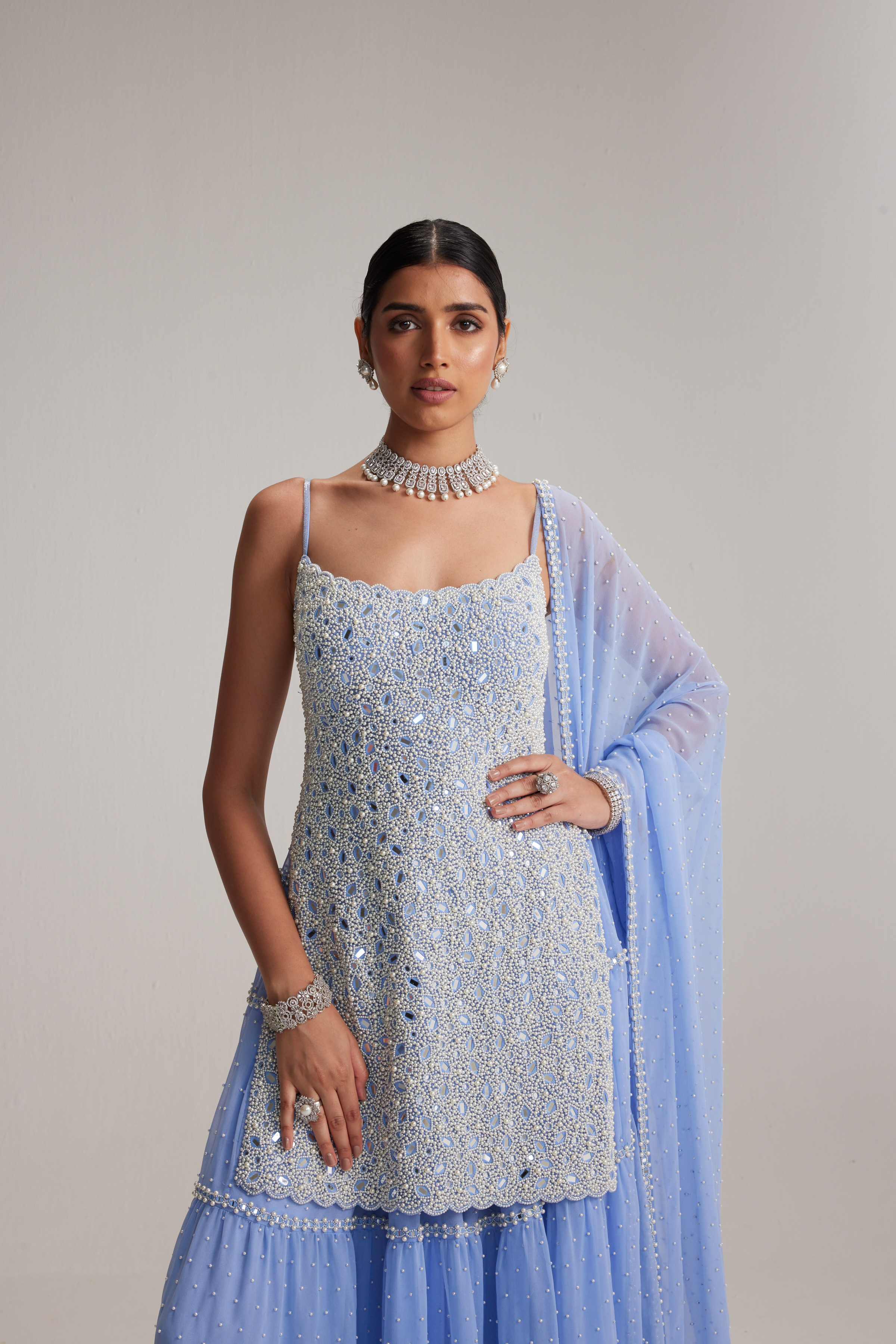 Dew Blue Kurta and Sharara Set - Image 2