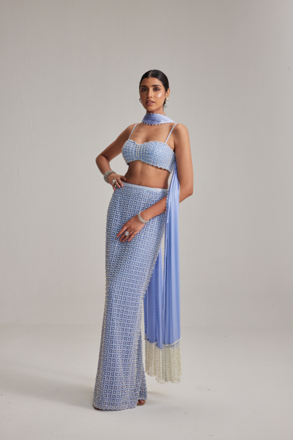 Dew Blue Pencil Skirt Set