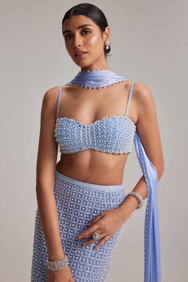 Dew Blue Pencil Skirt Set